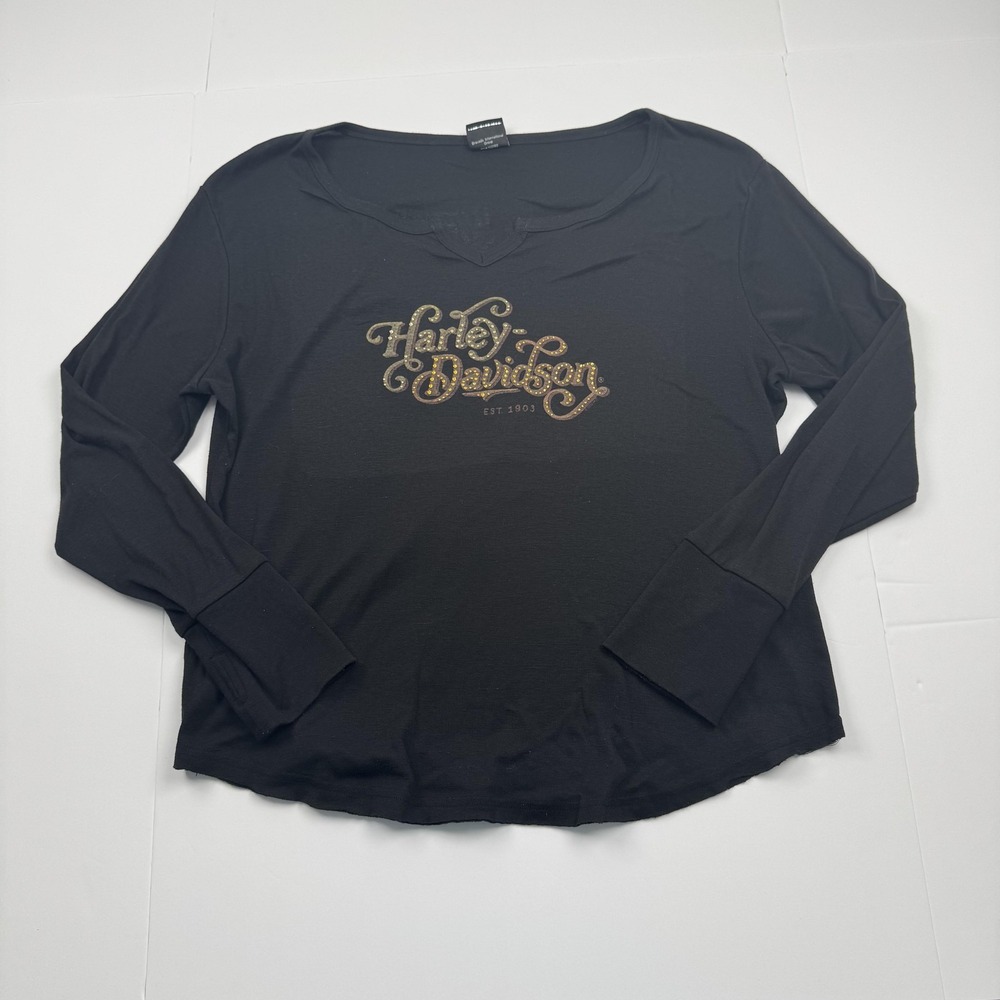 Harley-Davidson Shirt Womens 2XL Long Sleeve Rhinestone Santa Fe New Mexico